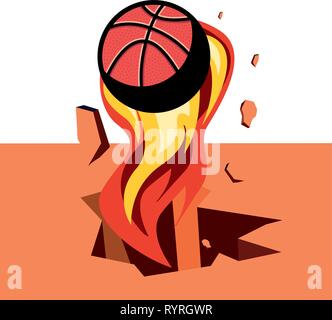 basketball ball enveloped in fire flames vector illustration Stock Vector
