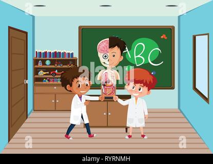Student in science anatomy classroom illustration Stock Vector
