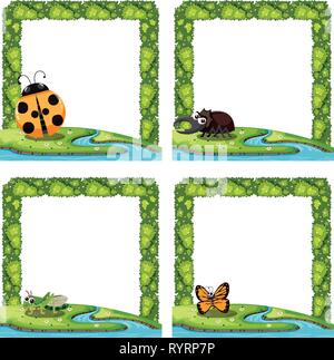Set of insect nature border illustration Stock Vector