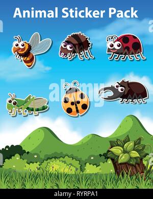Set of insect sticker illustration Stock Vector