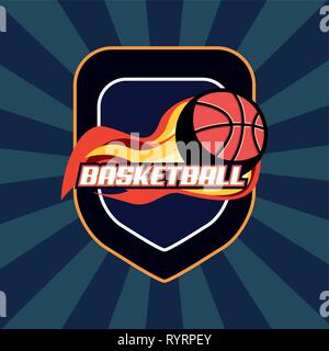 basketball ball enveloped in fire flames vector illustration Stock Vector