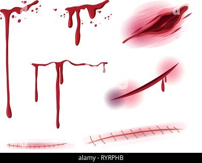 Set of blood and wound illustration Stock Vector