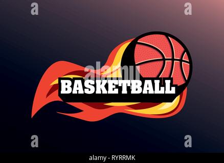 basketball ball enveloped in fire flames vector illustration Stock Vector