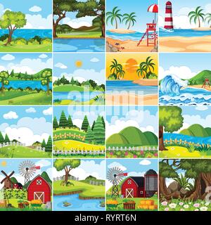 Set of nature landscape illustration Stock Vector
