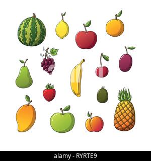 Collection of some different fruits. Isolated on white background, with separate layers Stock Vector