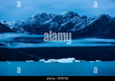 Drift ice in Scoresbysund at dawn, Scoresbysund, East Greenland, Greenland Stock Photo