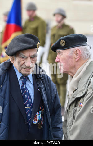Prague, Czech Republic. 15th Mar, 2019. Czech veterans attend commemorative event on occasion of 80 years from Nazi occupation of Czech Lands organised by Czechoslovak Association of Legionaries, on the Hradcany Square in Prague, Czech Republic, on March 15, 2019. Credit: Michal Kamaryt/CTK Photo/Alamy Live News Stock Photo
