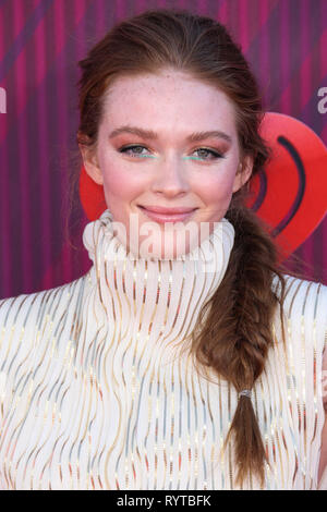 LOS ANGELES, CA, USA - MARCH 14: Actress Larsen Thompson wearing an August Getty top, Genny pants, Casadei shoes and State Property jewelry arrives at the 2019 iHeartRadio Music Awards held at Microsoft Theater at L.A. Live on March 14, 2019 in Los Angeles, California, United States. (Photo by Xavier Collin/Image Press Agency) Stock Photo