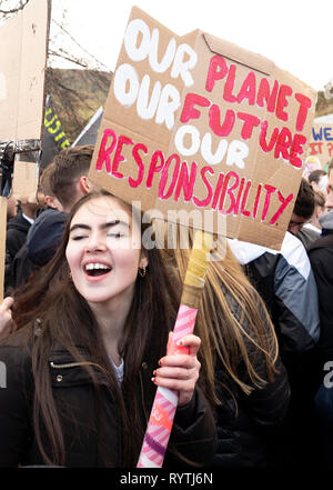Edinburgh, Scotland, UK. 15 March, 2019. Students and school children who controversially are on strike from school take part in a Fridays for Future, School Strike 4 Climate demonstration outside the Scottish Parliament in Holyrood, Edinburgh. Credit: Iain Masterton/Alamy Live News Stock Photo