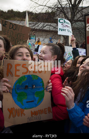 Edinburgh, Scotland, 15th March 2019. Youth Climate Strike demonstration takes place outside of the Scottish Parliament, in Edinburgh, Scotland, 15 March 2019. The Youth Climate Strike rallies, inspired by Swedish schoolchild and activist Greta Thunberg, are today taking place in more than 100 countries. Photo by: Jeremy Sutton-Hibbert/Alamy Live News. Stock Photo
