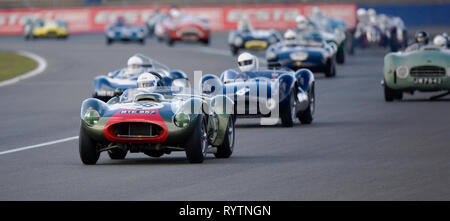 Farrellac leads the field - The Vintage Sports-car Club meet at Silverstone. Stock Photo