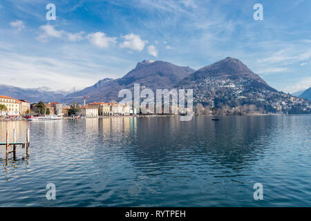 The Lake Lugano in the city of Lugano, Switzerland Stock Photo