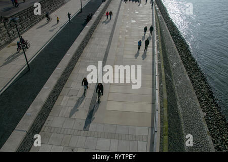Rhine boulevard in Cologne, Germany with people walking and the river ...