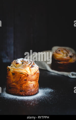 Easter cake kranch with icing sugar on a dark background. Stock Photo