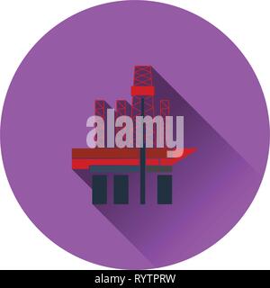 Oil sea platform icon on gray background, round shadow. Vector illustration. Stock Vector