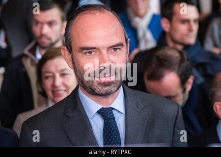 Edouard Philippe French prime minister present at the election of the general delegate of the party La république en Marche: Christophe Castaner Stock Photo