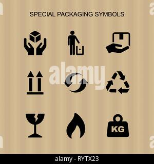 Packaging symbols set simple flat style icon isolated. Stock Vector