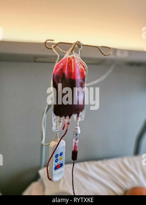 closeup of a blood bag for transfusion Stock Photo