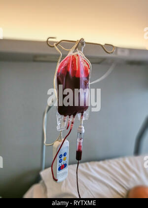 closeup of a blood bag for transfusion Stock Photo