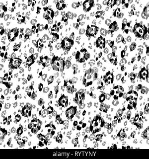 Leopard spotted skin monochrome background. Animal seamless pattern. Stock Vector