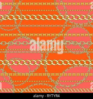 Abctract seamless pattern with belts, chain on bright animal skin background for fabric. Trendy repeating leopard print. Stock Vector
