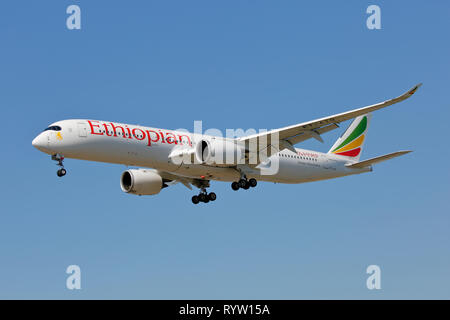 ET-ATQ Ethiopian Airlines Airbus A350-900 arriving at London Heathrow airport UK