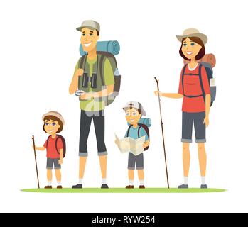 Family goes camping - cartoon people characters illustration Stock Vector