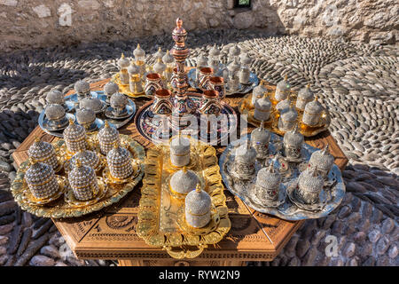 Decorative arabic style handicrafts and souvenirs in the Old Town of Mostar, Bosnia and Herzegovina Stock Photo