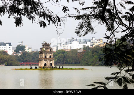 300 year old Turtle Tower (Thap Rua) on a small island in the middle of Ho Hoan Kiem Lake, Old Quarter, Hanoi, Vietnam, Asia Stock Photo