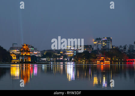 300 year old Turtle Tower (Thap Rua) on a small island in the middle of Ho Hoan Kiem Lake, Old Quarter, Hanoi, Vietnam, Asia Stock Photo