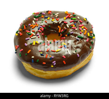 Chocolate Sprinkle Donut Isolated on White Background. Stock Photo