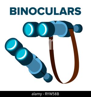 Binoculars Icon Vector. With Strap. Isolated Flat Cartoon Illustration Stock Vector