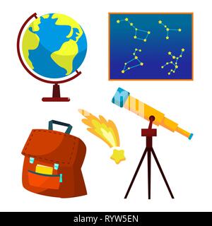 Astronomy Icon Vector. Telescope, Starry Sky, Falling Star, Constellations, Universe. Isolated Flat Cartoon Illustration Stock Vector