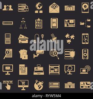 Data in laptop icons set, simple style Stock Vector