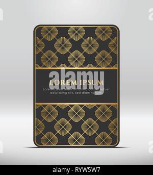 Elegant premium look. Dark gray card shape with golden pattern. Vector illustration. Stock Vector