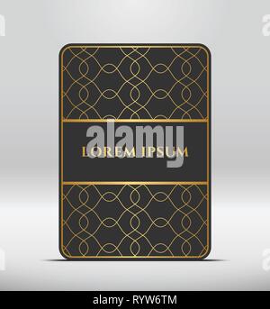 Elegant premium look. Dark gray card shape with golden pattern. Vector illustration. Stock Vector