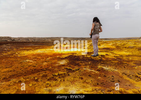 Colourful spings of acid in Dallol, Danakil depression, Ethiopia, Africa Stock Photo