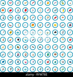 100 habits icons set, isometric 3d style Stock Vector