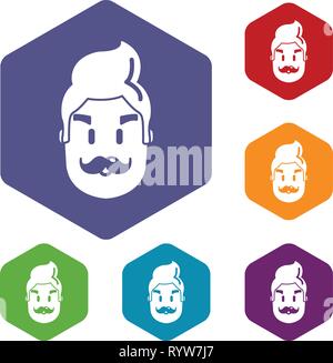 Hipster man face icons vector hexahedron Stock Vector