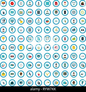 100 hacking icons set, flat style Stock Vector