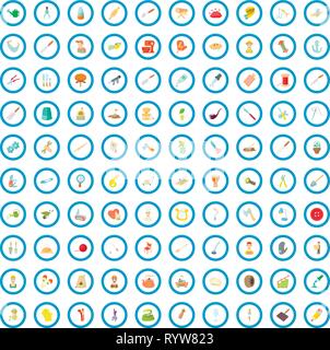 100 handicraft icons set, cartoon style Stock Vector