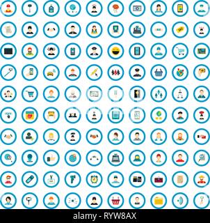 100 handphone section icons set, flat style Stock Vector