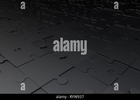3d illustration of puzzle dark black pieces background texture with ...