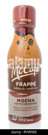 Winneconne, WI - 10 March 2019: A bottle of McCafe Frappe coffee beverage on an isolated background Stock Photo