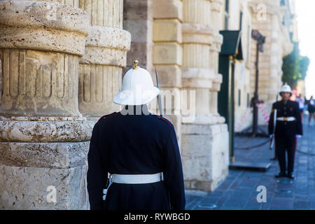 VALLETTA, MALTA - NOVEMBER 18, 2018:  Armed Forces of Malta on guard at the Presidential Palace in St George's Square in Valletta, Malta. Stock Photo