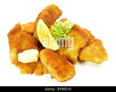Fried Fish Nuggets on white Background Stock Photo