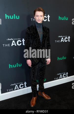 Calum Worthy wearing suit by Etro attends the premiere of Hulu's 'The Act' at The Whitby Hotel (Photo by Lev Radin/Pacific Press) Stock Photo