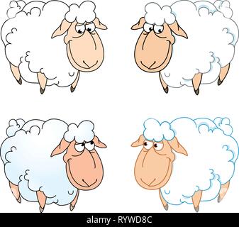 The illustration shows a few funny cartoon sheep isolated on a white background, on separate layers. Stock Vector