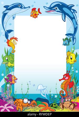 Frame template design with sea creatures under the ocean illustration ...