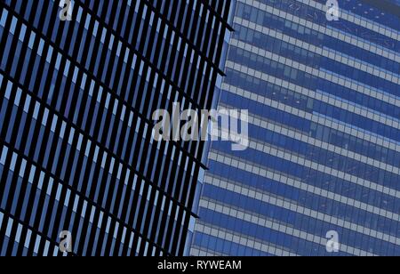 Bucharest, Romania -  October 17, 2018: Windows of tall building, in Bucharest, Romania. Stock Photo